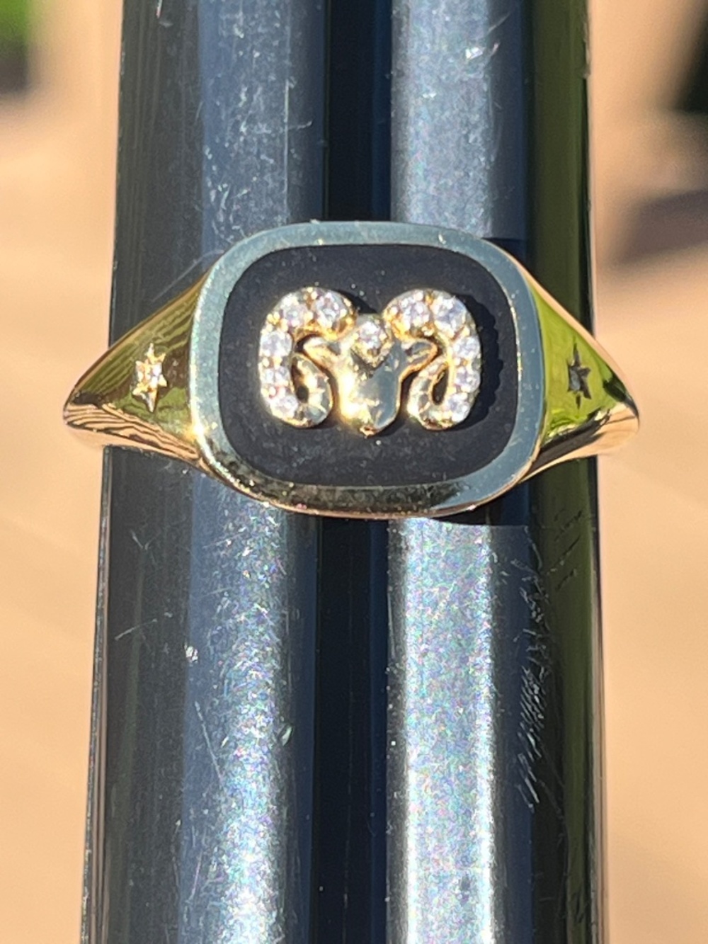 Adina Reyter Aries Zodiac 14K Gold Black Ceramic & Diamond Signet Ring Sz. 8 - Picture 13 of 14
